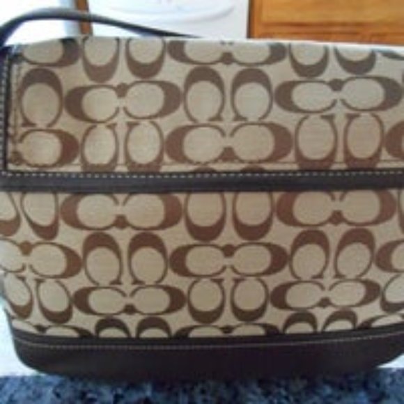 COACH PARK SIGNATURE FLAP LARGE SHOULDER BAG  SV / KHAKI / MAHOGANY F23933   NWT - Picture 5 of 12
